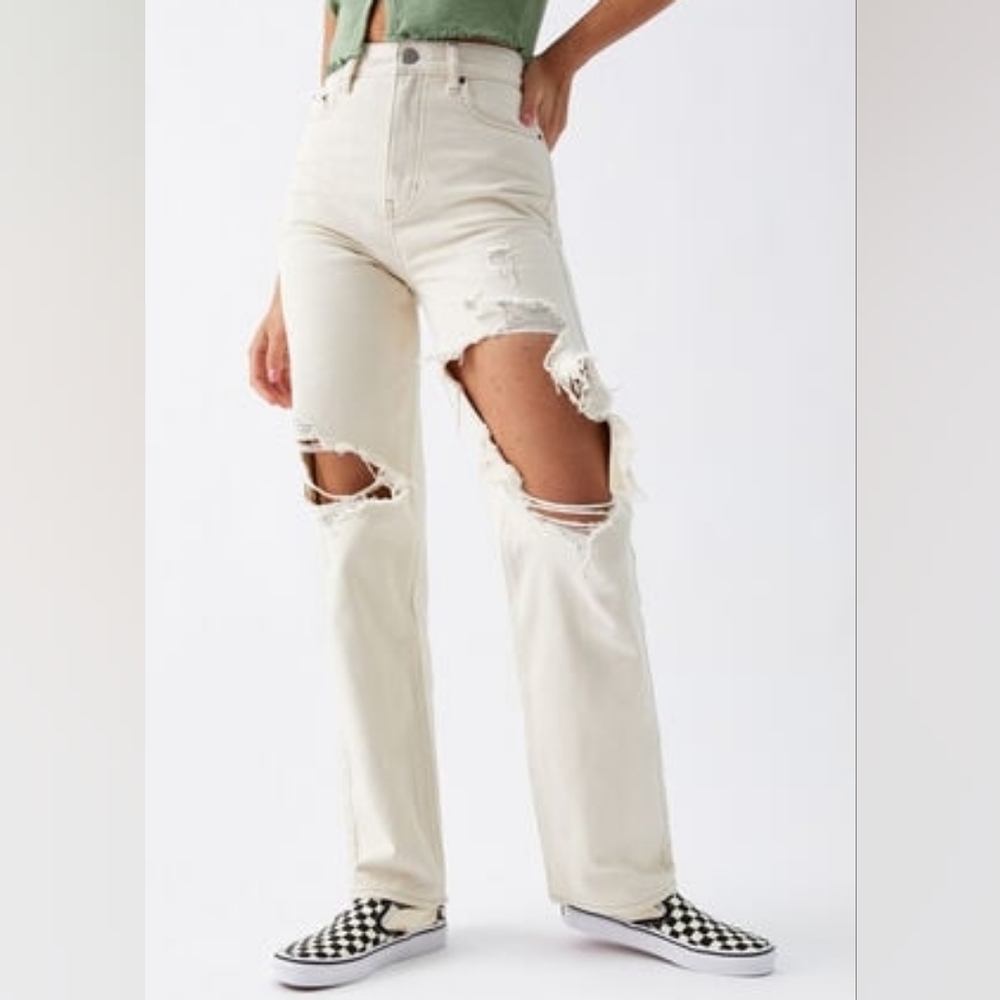 PacSun Off White '90s Boyfriend Jeans Distressed High Waist 24